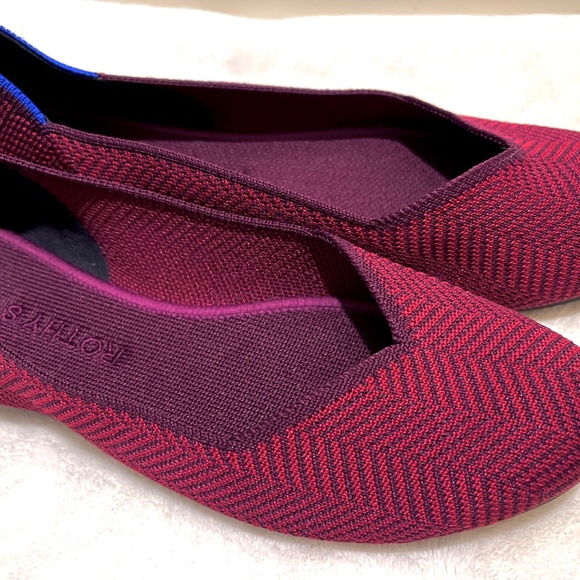 Rothy’s Women’s The Flat Round Toe Cabernet Herringbone with Blue Trim Shoe 8.5 - Picture 5 of 8
